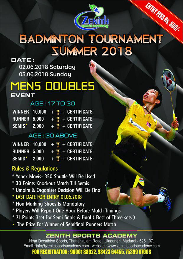 MENS DOUBLES BADMINTON TOURNAMENT SUMMER - 2018